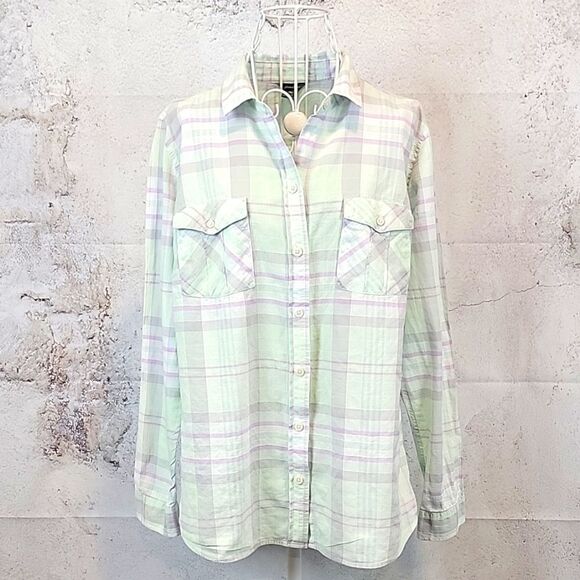 Eddie Bauer Pastel Plaid Button-Down Shirt Women's Size L - Picture 1 of 10